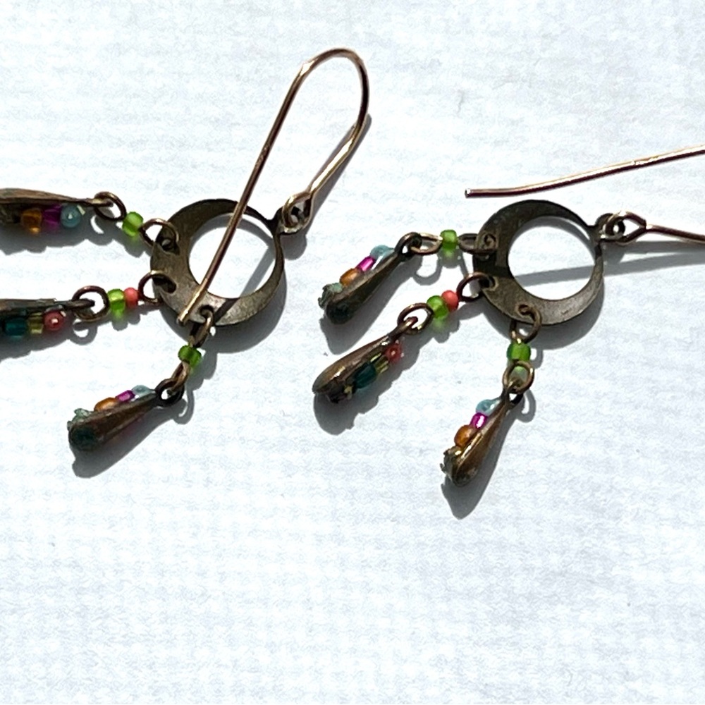 Artisan Multicolor Bohemian Beaded Dangle Earrings - Picture 3 of 7